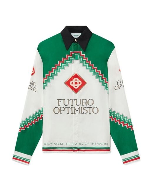 Casablanca Green Graphic-Print Silk Shirt for men