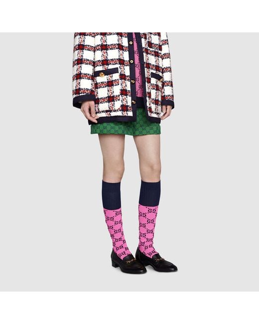 Gucci Pink Monogram-Pattern Intarsia-Knit Socks