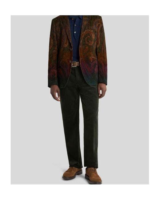 Etro Black Stretch Cotton Corduroy Trousers for men