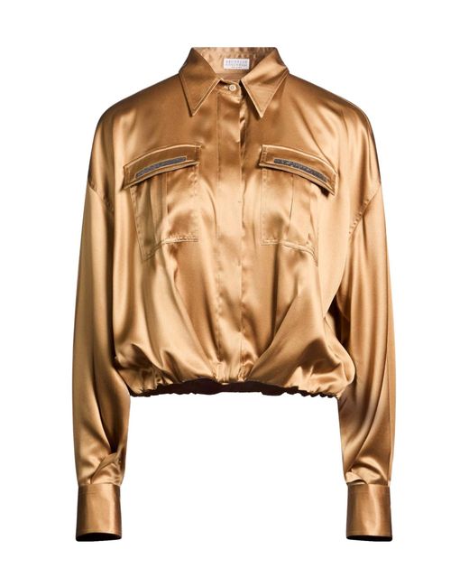 Brunello Cucinelli Natural Solid-Color Comfortable Embroidered Blouse