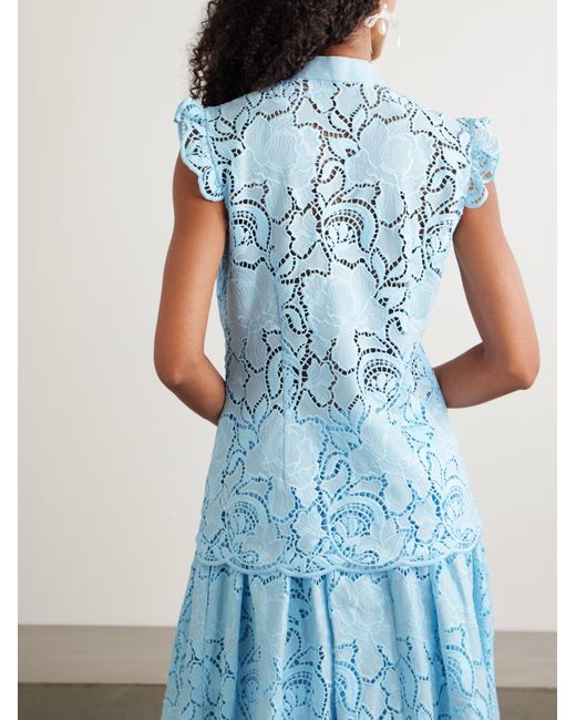 Erdem Blue Madeira Embroidered Shirt With Ruffles
