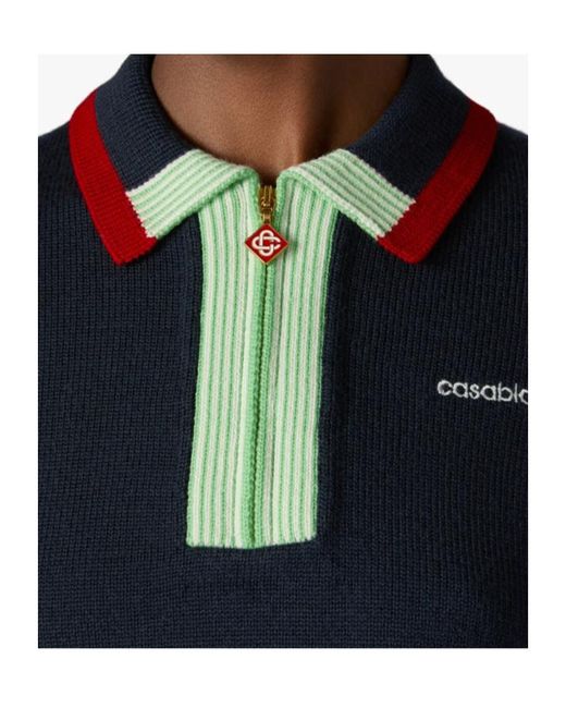 Casablanca Blue Merino Short Sleeve Polo Shirt