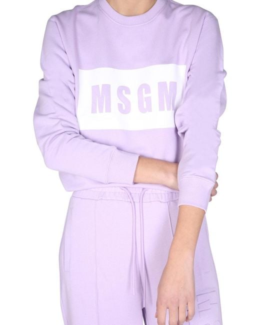 MSGM Purple Logo-Print Crew Sweatshirt