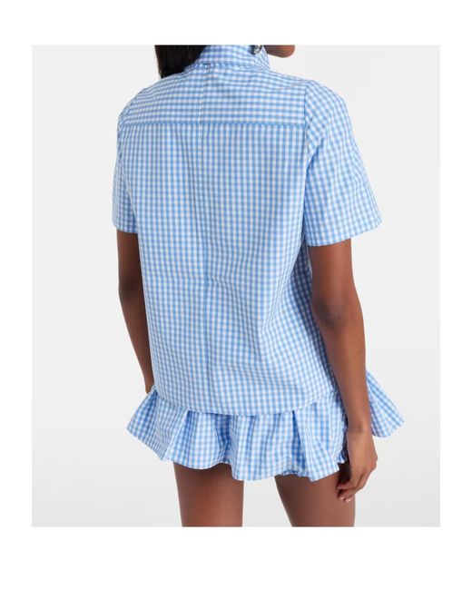 ShuShu/Tong Blue Bow-Detail Gingham Cotton Top
