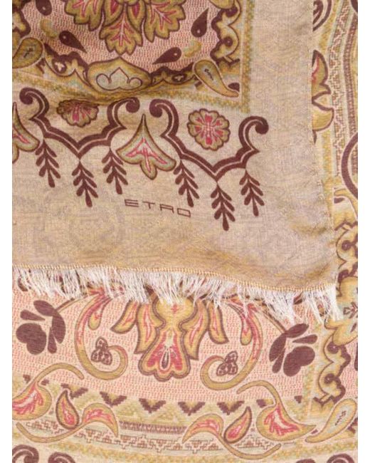 Etro White Jacquard Fringed Edge Scarf