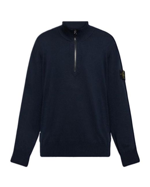 Stone Island Blue Compass Patch Knitted Jumper for men