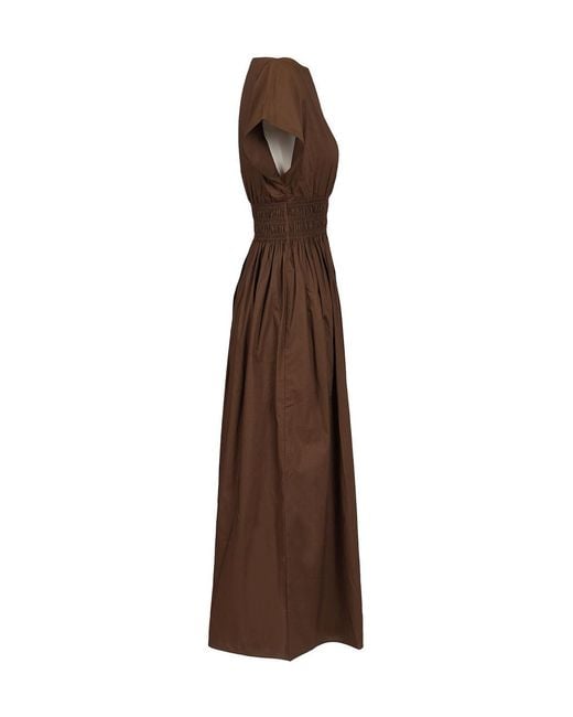 Matteau Brown Shirred Waist Midi Dress