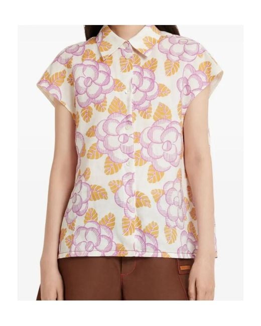 Marni Pink Floral Cap-Sleeved Shirt