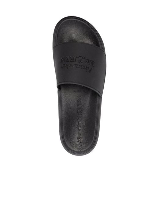 McQueen Black Logo Embossed Slides for men