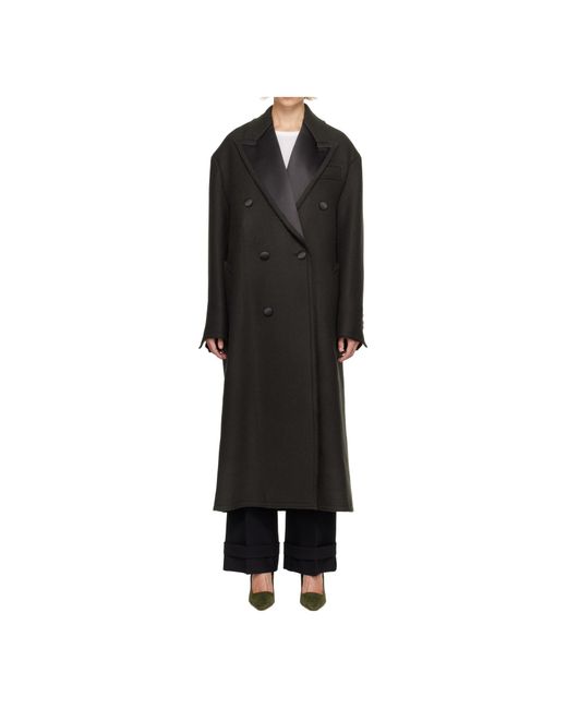AMI Black Wool Pleated Double-Breasted Coat
