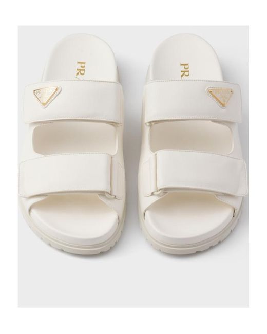 Prada White Nappa Leather Slides