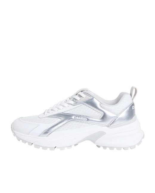 Calvin Klein White Panelled Metallic-Effect Sneakers