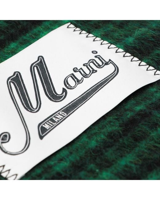 Marni Green Logo Patch Fringed Scarf for men
