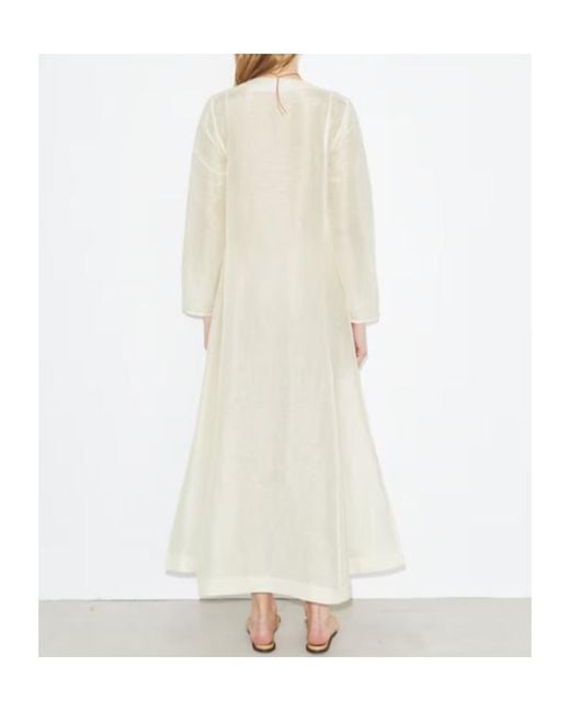 Tory Burch White Pleated Crewneck Long Caftan
