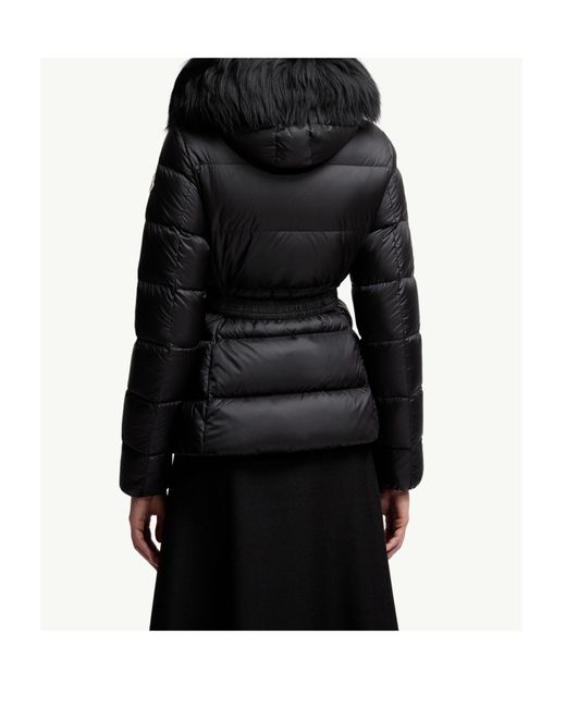 Moncler Black Boed Hooded Shearling-Trimmed Short Down Jacket