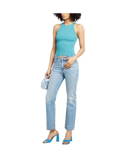 Ganni Blue Solid Color Sleeveless Knitted Top