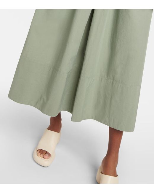 Jil Sander Green Drawstring Cotton Poplin Midi Dress