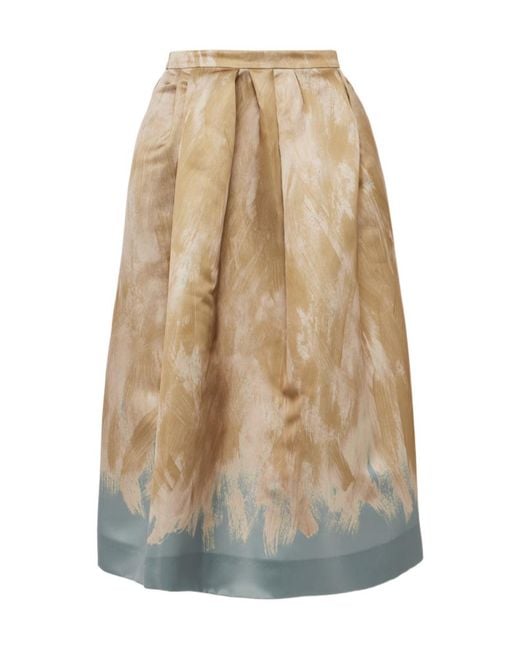 Dries Van Noten Natural Printed High-Rise Midi Skirt
