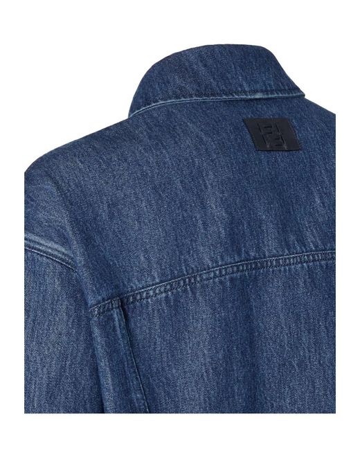Fendi Blue Collared Button-Up Jacket for men