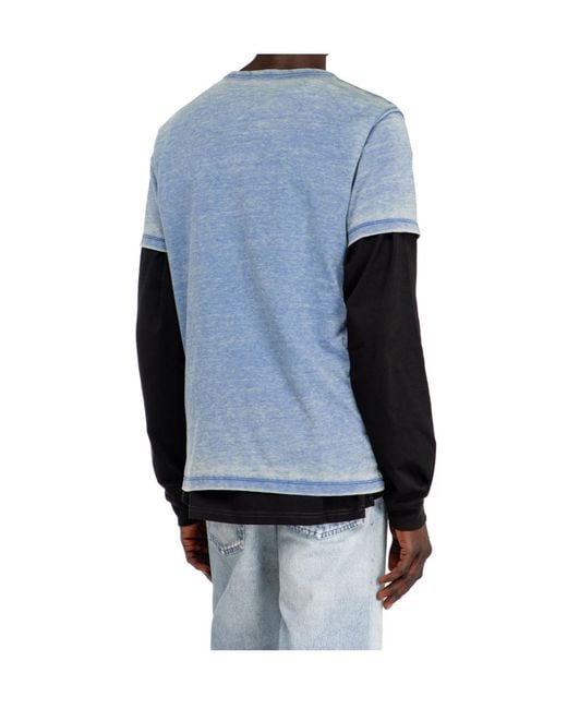 DIESEL Blue Burnout T-Shirt With D78 Print for men