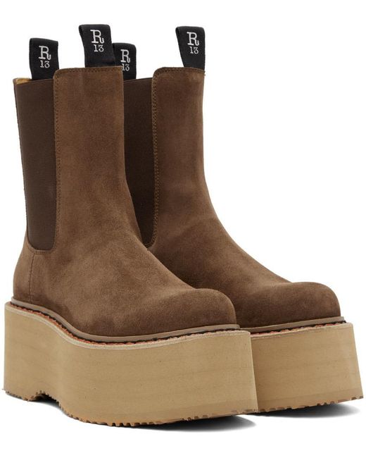 R13 Brown Logo Chelsea Boots