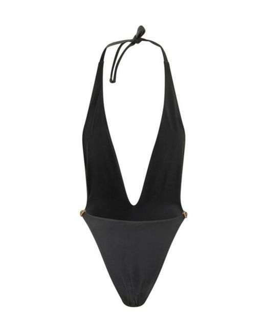 Versace Black Halterneck Plunge-Neck Swimsuit