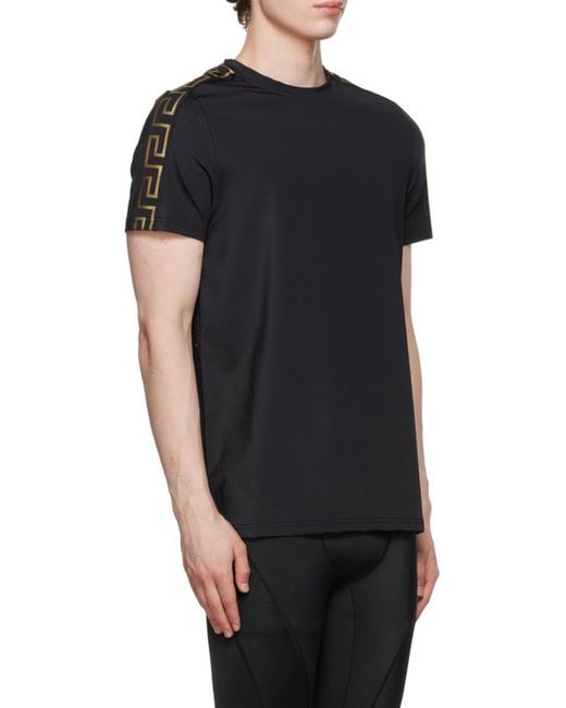 Versace Black La Greca-Print Short-Sleeve T-Shirt for men