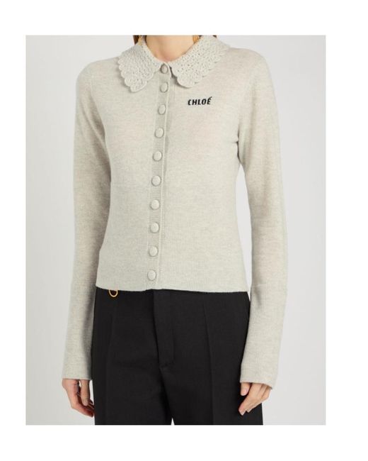 Chloé White Logo Intarsia Wool Cardigan