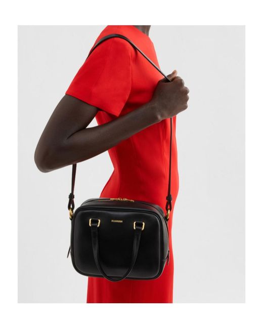 Jil Sander Black Structured Zip Shoulder Bag