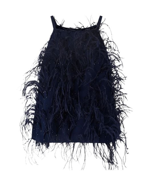 Pinko Blue Feather-Trim Sequin-Embellished Top