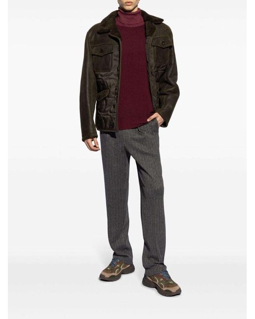 Etro Green Jacket With Fur Collar for men