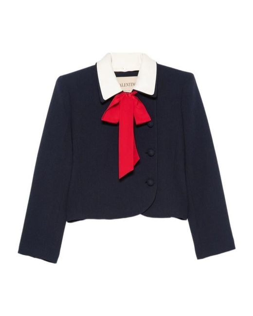 Valentino Blue Bow-Detail Cropped Jacket