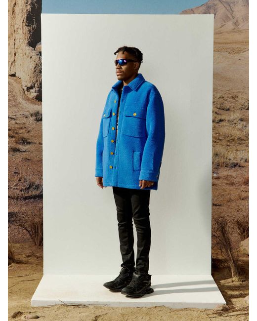 CHARLIE LUCIANO Blue Button Casual Jacket for men
