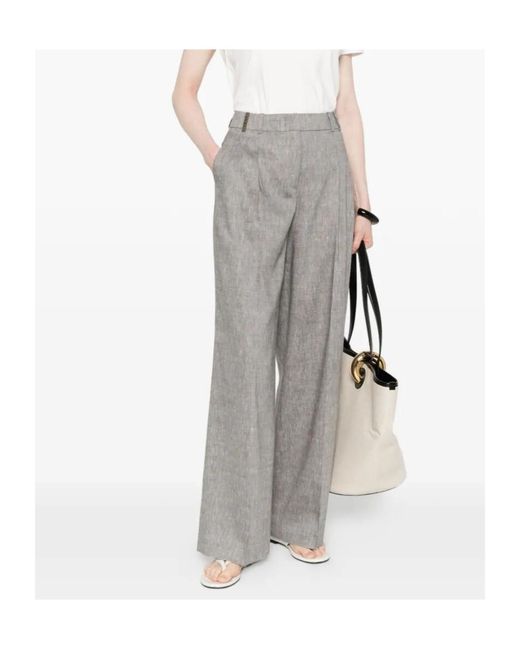 Peserico Gray Straight-Leg Pleated Trousers