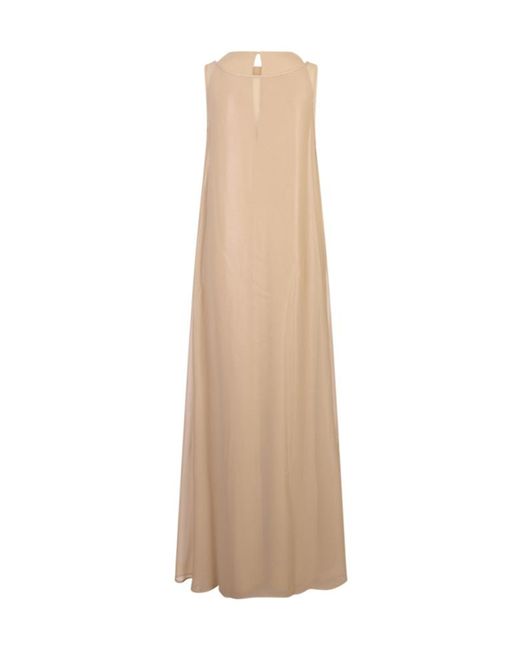 Peserico Natural Sleeveless Hammered Satin Dress