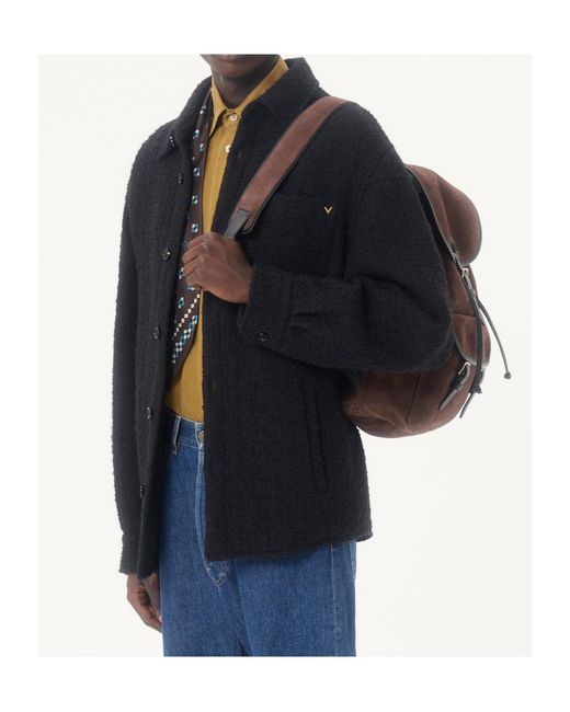Valentino Black Textured Button-Up Shirt Jacket for men