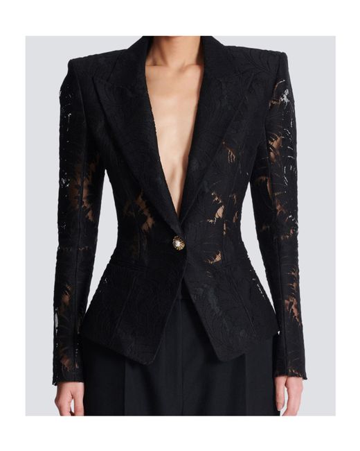 Balmain Black 1-Button Fitted Lace Jacket