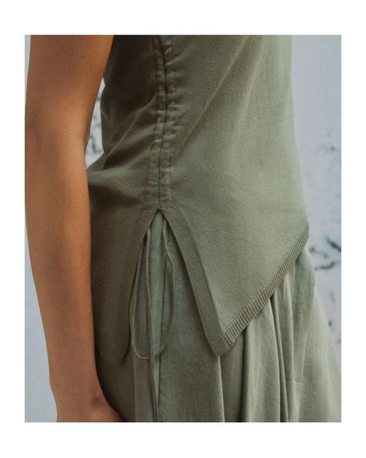 Marella Green Asymmetrical Drawstring Sweater