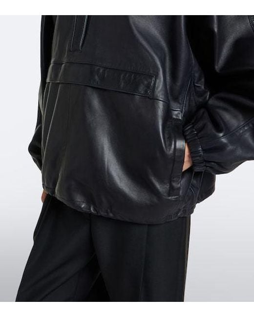 Rohe Black Hooded Oversized Leather Jacket
