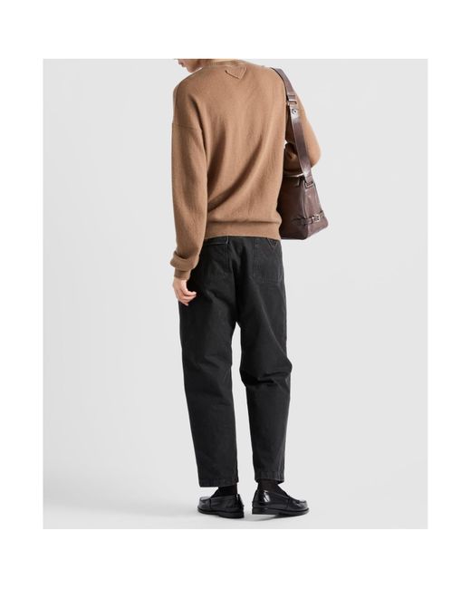 Prada Black Logo Detailed Wide-Leg Jeans for men