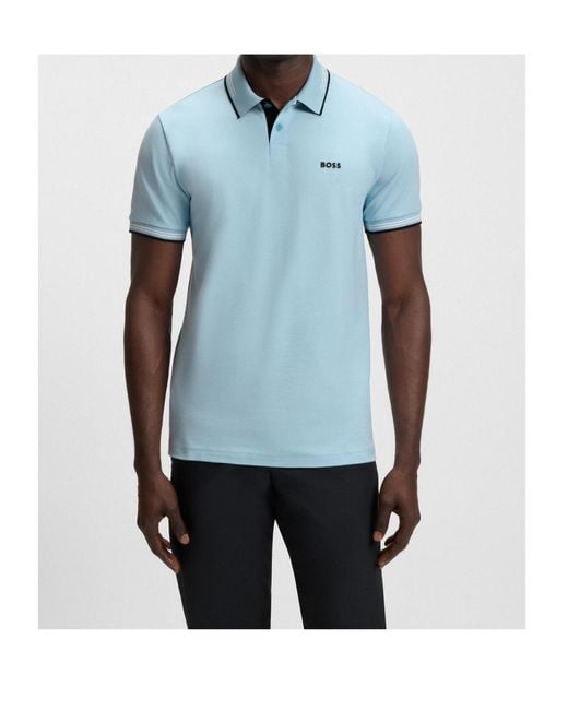 Boss Blue Tipped-Collar Polo Shirt for men