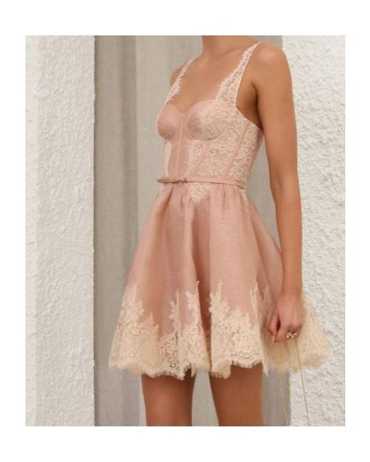 Zimmermann Pink Valiant Lace Trim Mini Dress