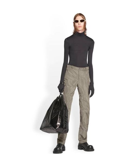 Balenciaga Gray Crinkle-Effect Straight-Leg Trousers for men