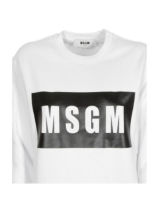 MSGM White Logo-Print Cotton Sweatshirt