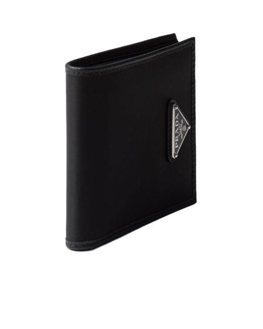 Prada Black Re-Nylon Logo-Plaque Bi-Fold Wallet for men