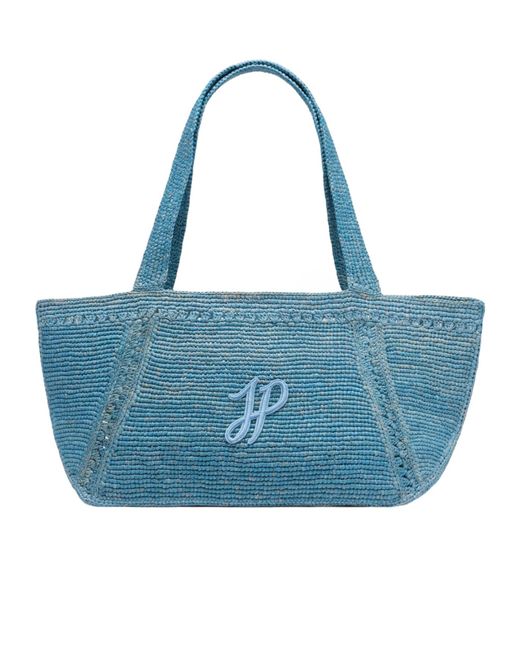 Patou Blue Logo Patch Woven Shoulder Bag