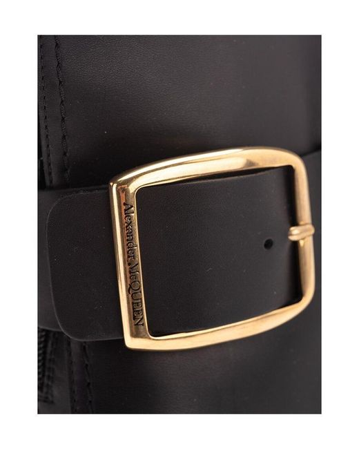 McQueen Black Buckle-Detail Ankle Boots