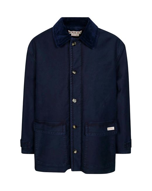 Marni Blue Logo Patch Buttoned Coat for men