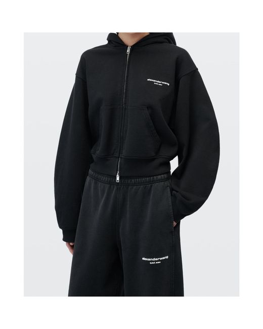 Alexander Wang Black Logo Print Zip-Up Hoodie