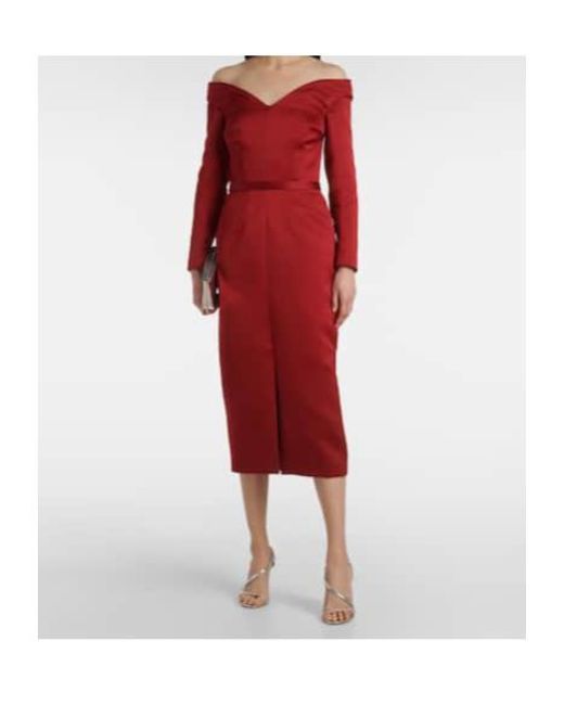 Safiyaa Red Asuman Off-Shoulder Midi Dress